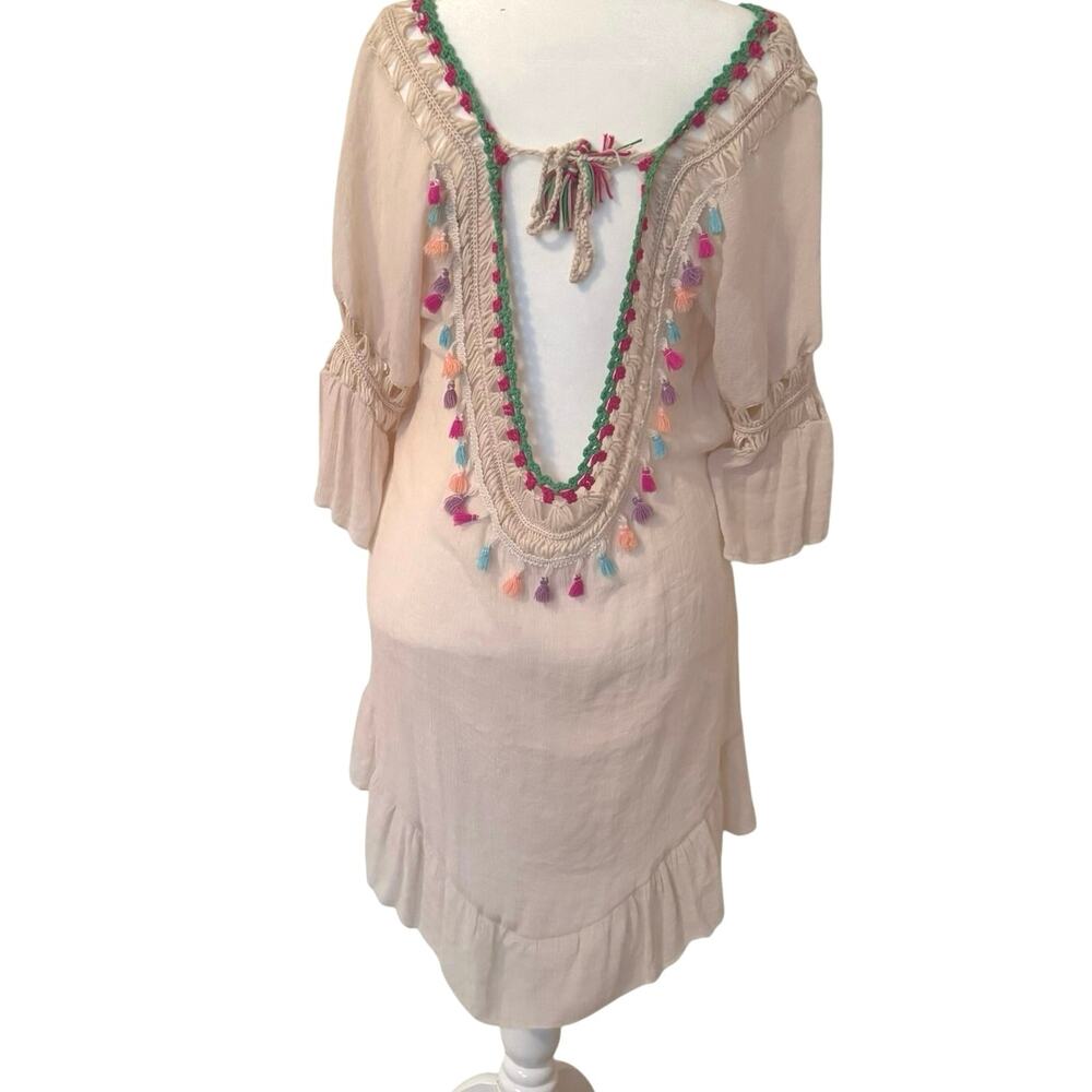 BEACH BY EXIST | Crochet Open Back Coverup Dress | L/XL | Beige